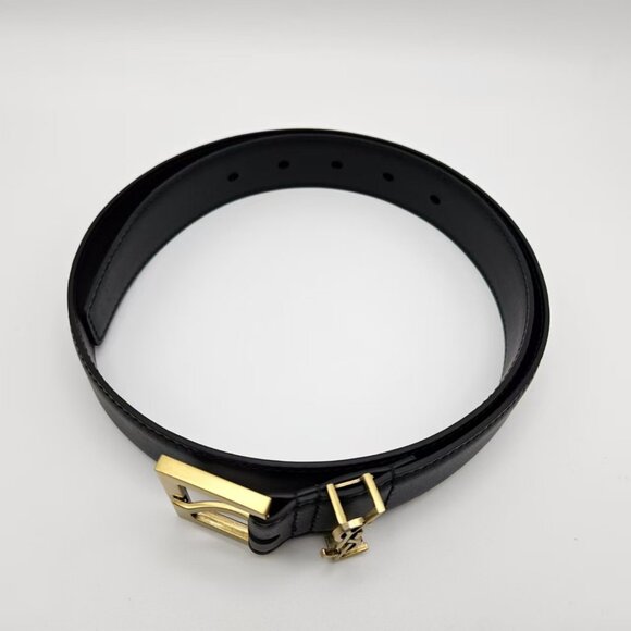 Saint Laurent YSL Cassandre Belt in Black Leather with Gold Hardware